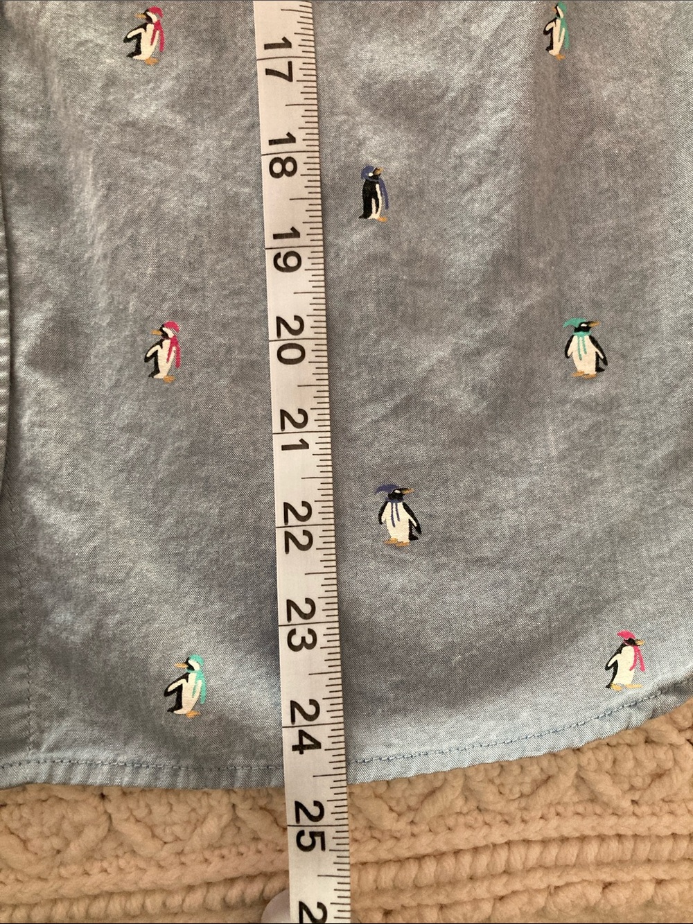 Talbots Light Blue Button-Down Shirt with Whimsical Penguin Motif - Picture 9 of 9